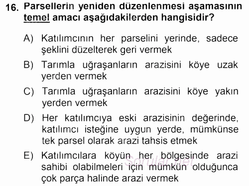 Tarımsal Yapılar ve Sulama 2014 - 2015 Dönem Sonu Sınavı 16.Soru