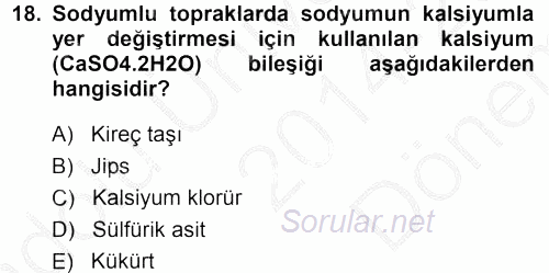 Tarımsal Yapılar ve Sulama 2014 - 2015 Dönem Sonu Sınavı 18.Soru