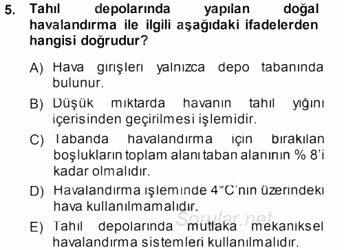 Tarımsal Yapılar ve Sulama 2014 - 2015 Dönem Sonu Sınavı 5.Soru