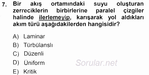 Tarımsal Yapılar ve Sulama 2014 - 2015 Dönem Sonu Sınavı 7.Soru