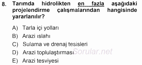Tarımsal Yapılar ve Sulama 2014 - 2015 Dönem Sonu Sınavı 8.Soru