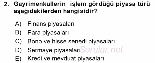 Gayrimenkul Ekonomisi 2017 - 2018 Ara Sınavı 2.Soru