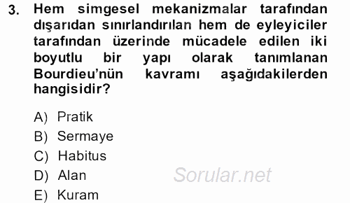 Sosyolojide Yakın Dönem Gelişmeler 2013 - 2014 Tek Ders Sınavı 3.Soru