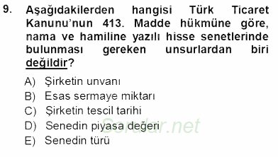 Borsaların Yapısı ve İşleyişi 2012 - 2013 Ara Sınavı 9.Soru