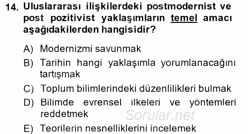 Uluslararası İlişkiler Kuramları 1 2014 - 2015 Tek Ders Sınavı 14.Soru