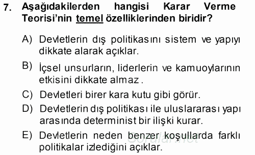 Uluslararası İlişkiler Kuramları 1 2014 - 2015 Tek Ders Sınavı 7.Soru