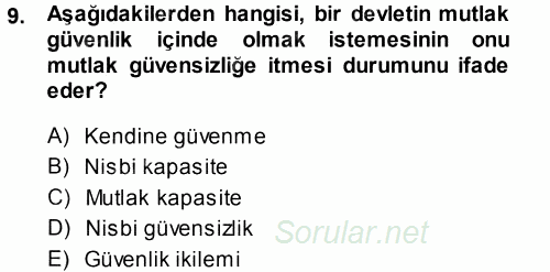 Uluslararası İlişkiler Kuramları 1 2014 - 2015 Tek Ders Sınavı 9.Soru