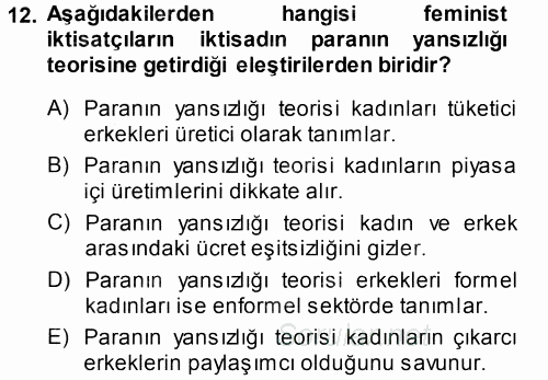 Ekonomi Sosyolojisi 2014 - 2015 Tek Ders Sınavı 12.Soru