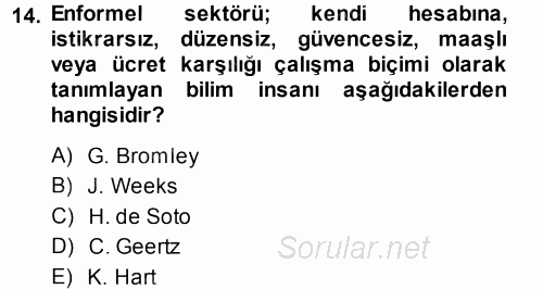 Ekonomi Sosyolojisi 2014 - 2015 Tek Ders Sınavı 14.Soru