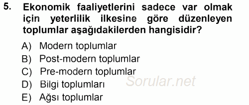 Ekonomi Sosyolojisi 2014 - 2015 Tek Ders Sınavı 5.Soru