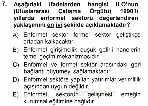 Ekonomi Sosyolojisi 2014 - 2015 Tek Ders Sınavı 7.Soru