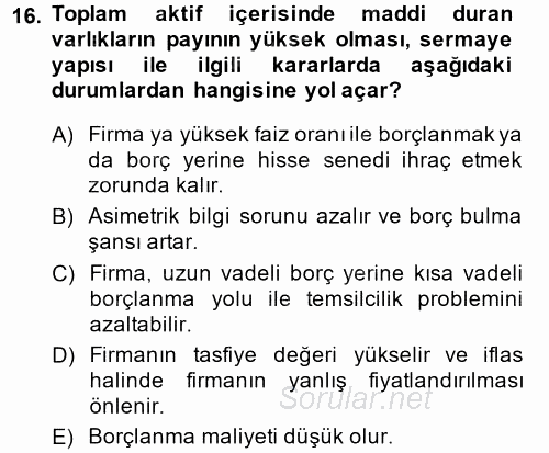 Mali Analiz 2013 - 2014 Tek Ders Sınavı 16.Soru