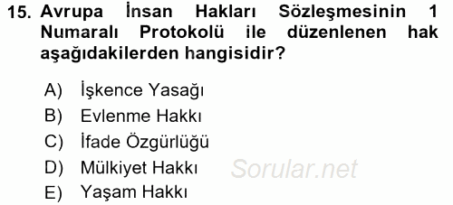 Temel İnsan Hakları Bilgisi 2 2015 - 2016 Ara Sınavı 15.Soru