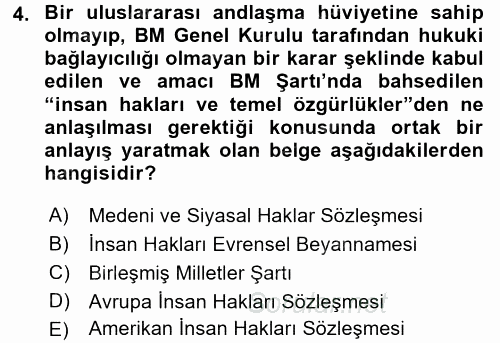 Temel İnsan Hakları Bilgisi 2 2015 - 2016 Ara Sınavı 4.Soru
