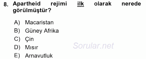 Temel İnsan Hakları Bilgisi 2 2015 - 2016 Ara Sınavı 8.Soru