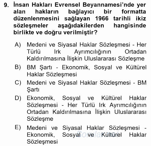 Temel İnsan Hakları Bilgisi 2 2015 - 2016 Ara Sınavı 9.Soru
