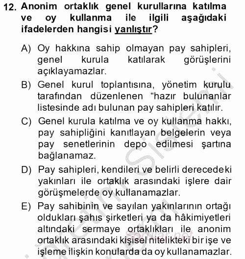 Ticaret Hukuku 2013 - 2014 Dönem Sonu Sınavı 12.Soru