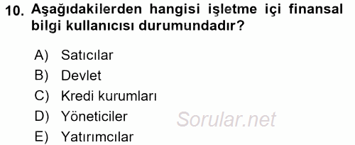 Lojistik Maliyetleri ve Raporlama 2 2017 - 2018 Dönem Sonu Sınavı 10.Soru