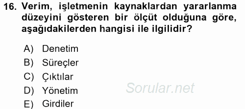 Lojistik Maliyetleri ve Raporlama 2 2017 - 2018 Dönem Sonu Sınavı 16.Soru