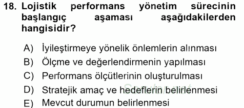 Lojistik Maliyetleri ve Raporlama 2 2017 - 2018 Dönem Sonu Sınavı 18.Soru