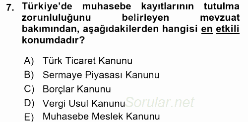 Lojistik Maliyetleri ve Raporlama 2 2017 - 2018 Dönem Sonu Sınavı 7.Soru