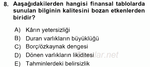 Lojistik Maliyetleri ve Raporlama 2 2017 - 2018 Dönem Sonu Sınavı 8.Soru