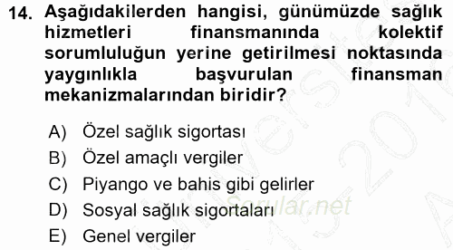 Sağlık Sigortacılığı 2015 - 2016 Ara Sınavı 14.Soru