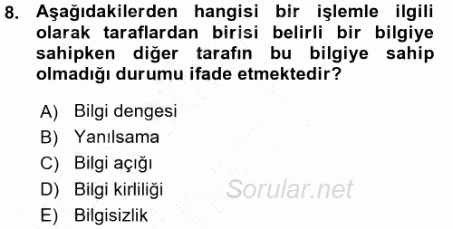 Sağlık Sigortacılığı 2015 - 2016 Ara Sınavı 8.Soru