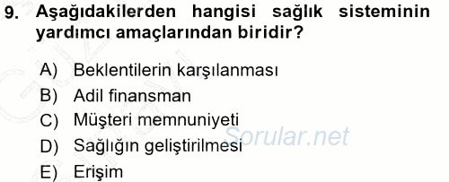 Sağlık Sigortacılığı 2015 - 2016 Ara Sınavı 9.Soru