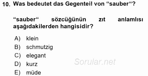 Almanca 1 2017 - 2018 Dönem Sonu Sınavı 10.Soru