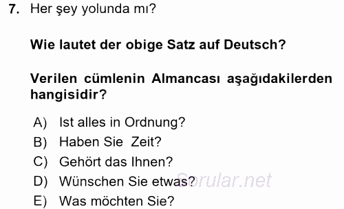 Almanca 1 2017 - 2018 Dönem Sonu Sınavı 7.Soru