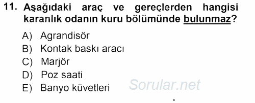 Temel Fotoğrafçılık 2012 - 2013 Dönem Sonu Sınavı 11.Soru