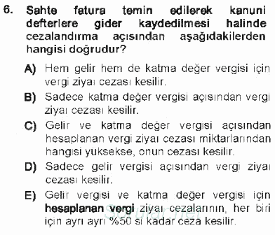 Vergi Ceza Hukuku 2012 - 2013 Tek Ders Sınavı 6.Soru