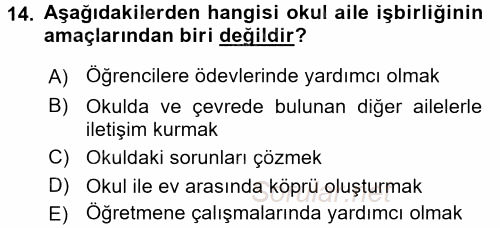 Çocukları Tanıma Ve Değerlendirme 2016 - 2017 Dönem Sonu Sınavı 14.Soru