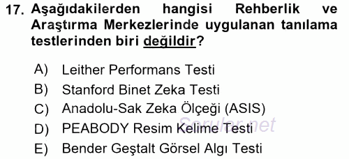 Çocukları Tanıma Ve Değerlendirme 2016 - 2017 Dönem Sonu Sınavı 17.Soru