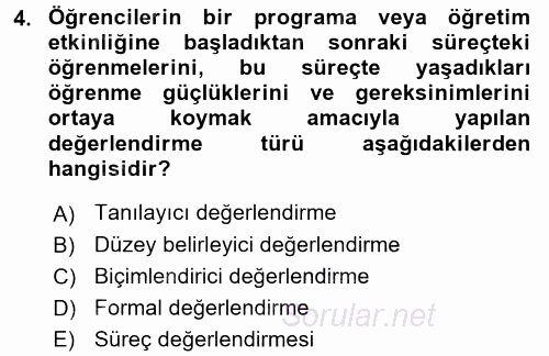 Çocukları Tanıma Ve Değerlendirme 2016 - 2017 Dönem Sonu Sınavı 4.Soru