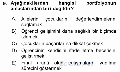 Çocukları Tanıma Ve Değerlendirme 2016 - 2017 Dönem Sonu Sınavı 9.Soru