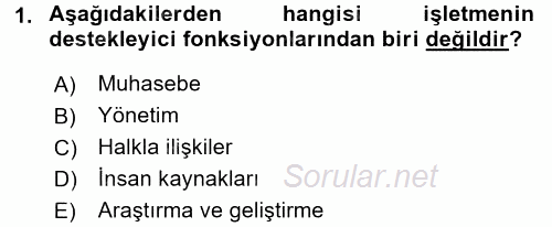 Sağlık Kurumlarında Maliyet Yönetimi 2016 - 2017 Ara Sınavı 1.Soru