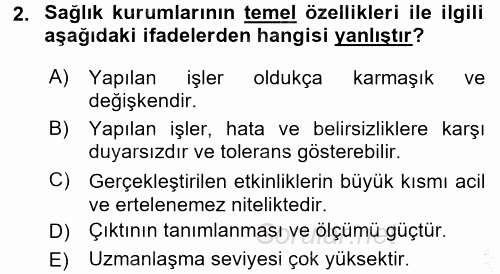 Sağlık Kurumlarında Maliyet Yönetimi 2016 - 2017 Ara Sınavı 2.Soru