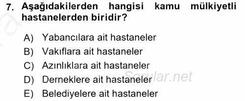 Sağlık Kurumlarında Maliyet Yönetimi 2016 - 2017 Ara Sınavı 7.Soru