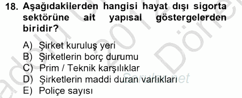 Hayat Dışı Sigortalar 2012 - 2013 Dönem Sonu Sınavı 18.Soru