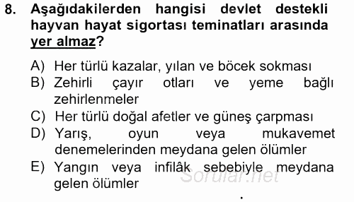 Hayat Dışı Sigortalar 2012 - 2013 Dönem Sonu Sınavı 8.Soru