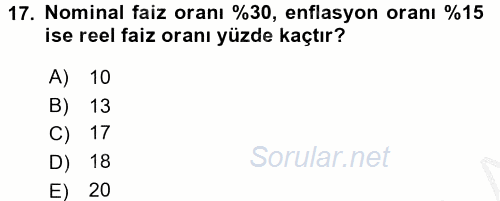 Finans Matematiği 2016 - 2017 Ara Sınavı 17.Soru