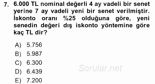 Finans Matematiği 2016 - 2017 Ara Sınavı 7.Soru