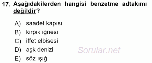 Osmanlı Türkçesine Giriş 2 2017 - 2018 Dönem Sonu Sınavı 17.Soru