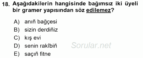 Osmanlı Türkçesine Giriş 2 2017 - 2018 Dönem Sonu Sınavı 18.Soru