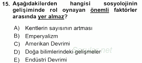 Davranış Bilimleri 1 2016 - 2017 3 Ders Sınavı 15.Soru