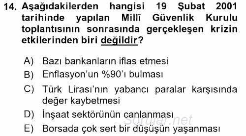 Türkiye Cumhuriyeti Siyasî Tarihi 2017 - 2018 Dönem Sonu Sınavı 14.Soru