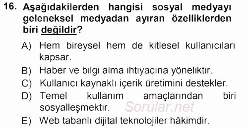 İnternet Yayıncılığı 2013 - 2014 Tek Ders Sınavı 16.Soru