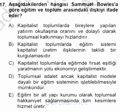 Eğitim Sosyolojisi 2014 - 2015 Ara Sınavı 17.Soru